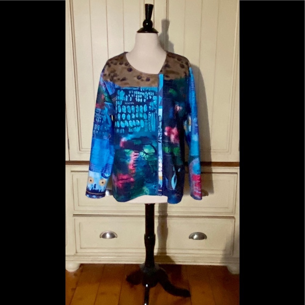 Mislook colorful art-to-wear abstract print jacket asymmetrical full zip XL